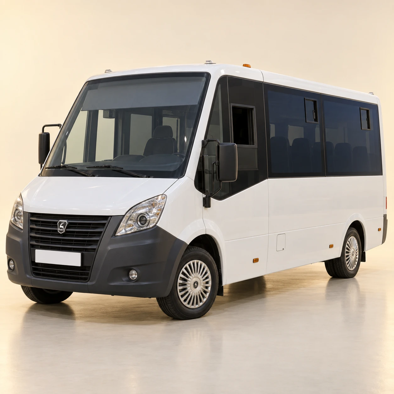 Студийная визуализация белого автобуса ГАЗель NEXT